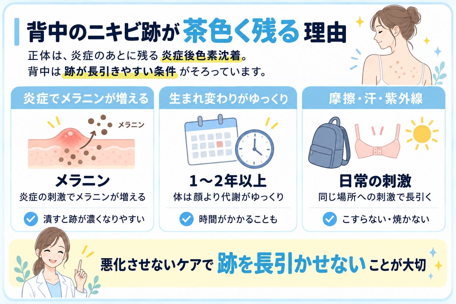 背中のニキビ跡が茶色く残る理由